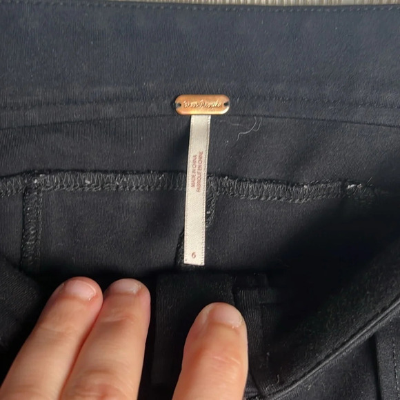 Free People Black Seamed Knit Wide Leg Flare Front Zip Fly Pants Sz 6 - Picture 3 of 5